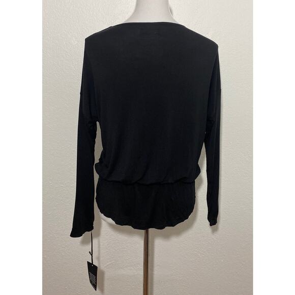 NWT Michael Lauren REVOLVE Seth Drop Shoulder Black jersey Faux Wrap Top Size XS - Picture 5 of 7